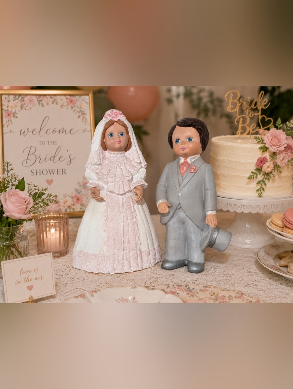 LARGE 13+" | Vintage Bride & Groom | Ceramic | Matrimonial Pair